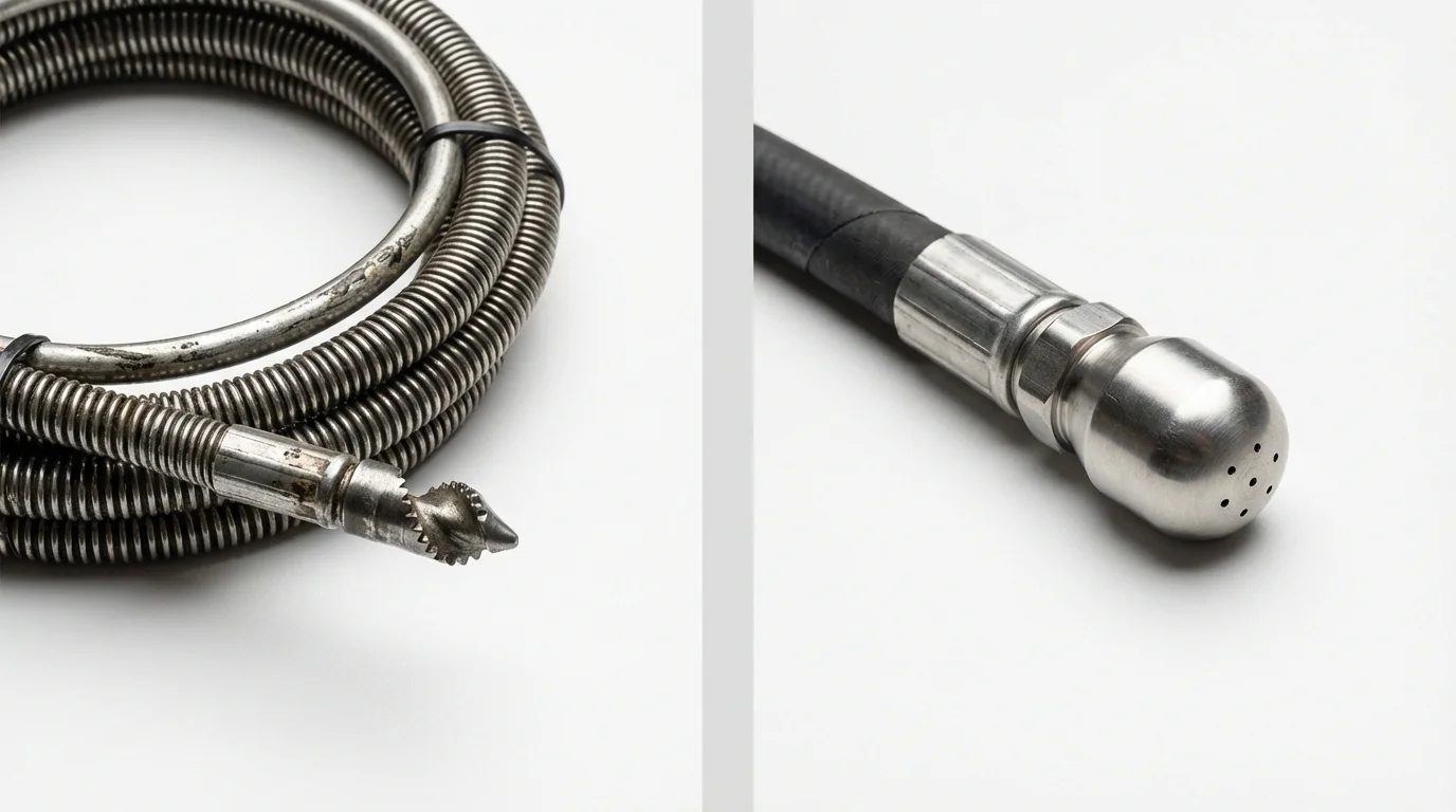 Drain snake cable and hydro jetting nozzle used for drain cleaning in Glenview, IL