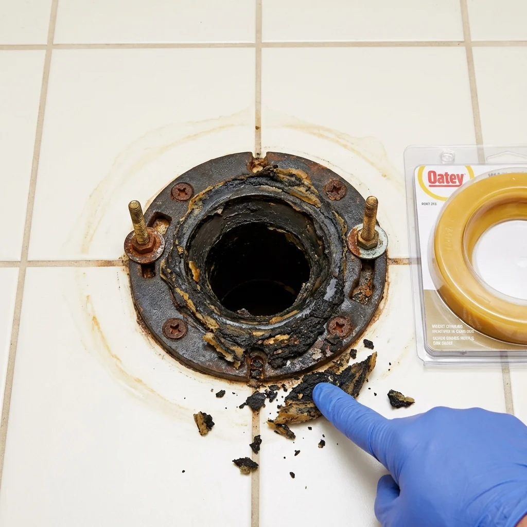 Failed wax ring showing water seepage at the base of a toilet in a Glenview, IL home